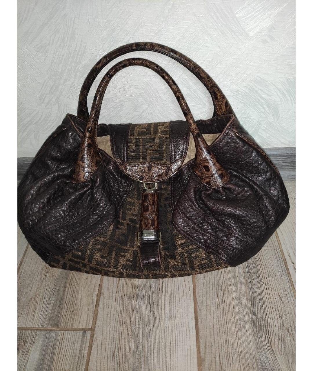 FENDI Коричневая тканевая сумка тоут, фото 10
