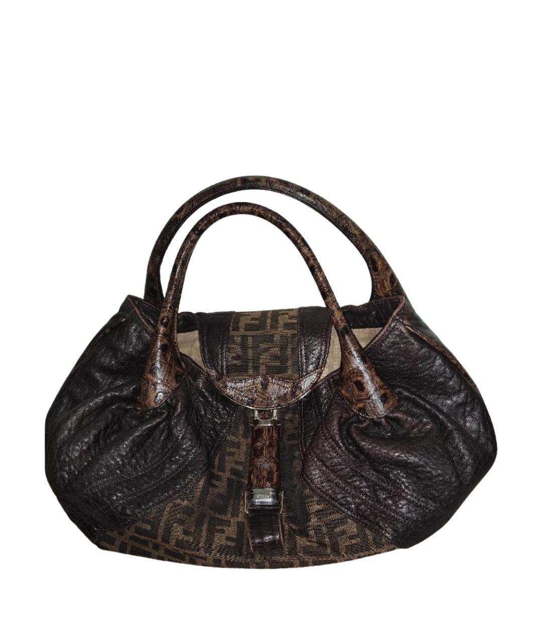 FENDI Коричневая тканевая сумка тоут, фото 1