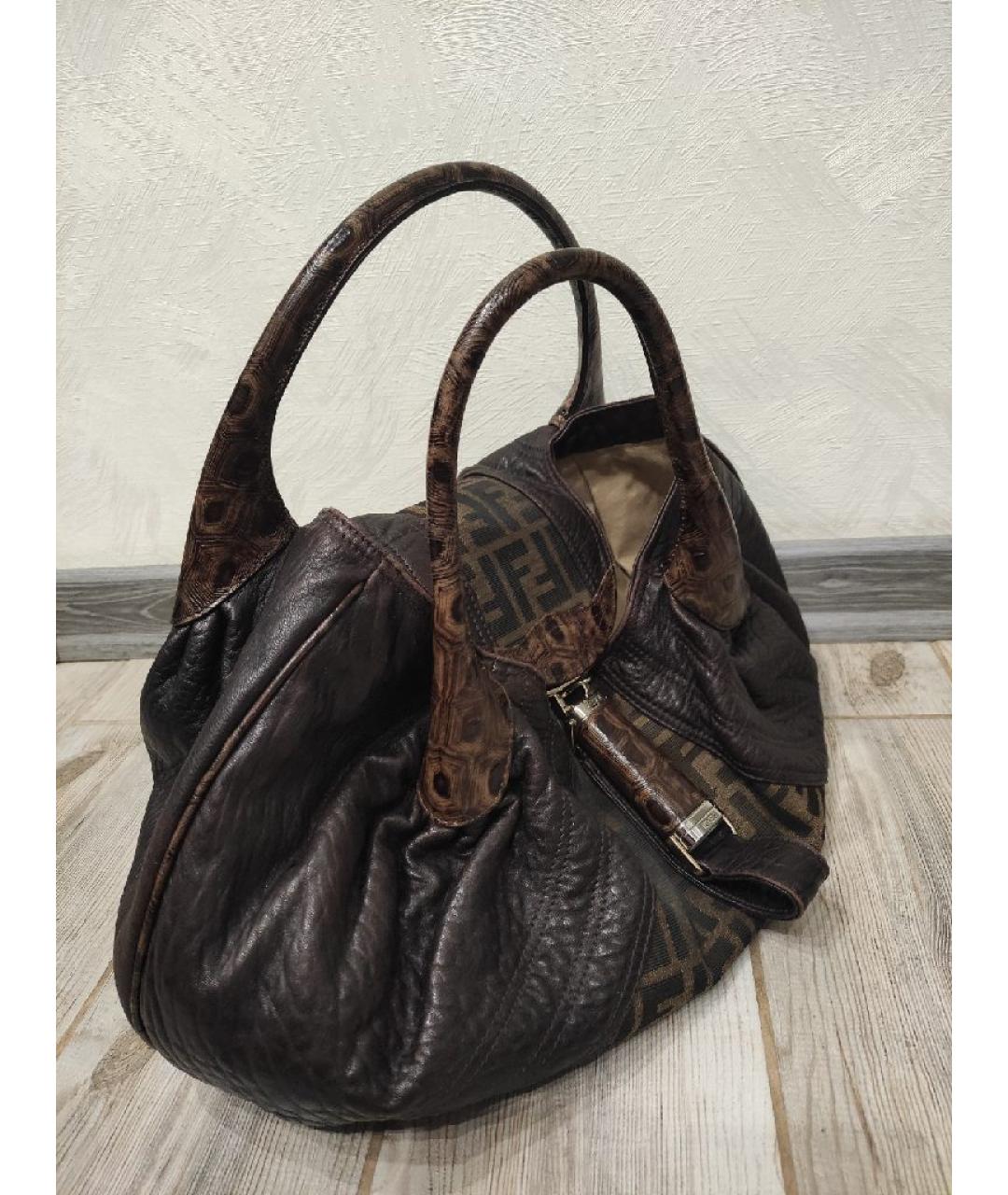 FENDI Коричневая тканевая сумка тоут, фото 2