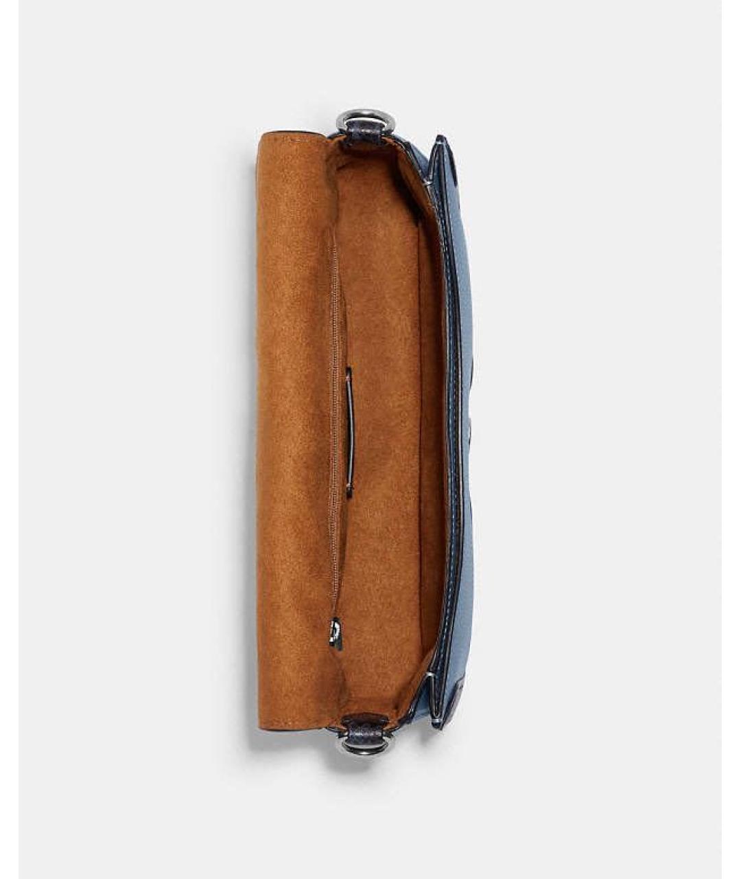 COACH Голубая кожаная сумка с короткими ручками, фото 3