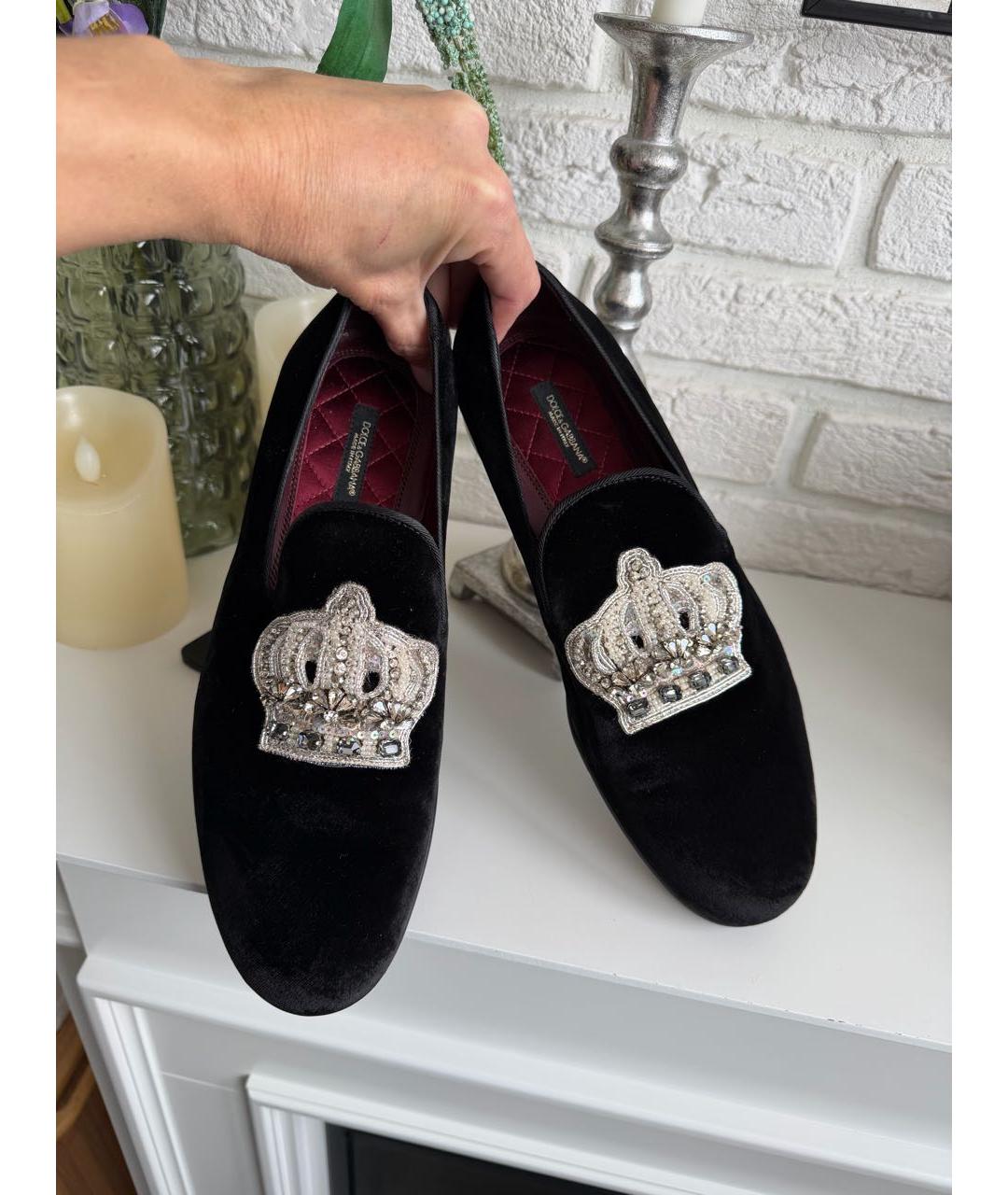 DOLCE&GABBANA Черные бархатные лоферы, фото 9