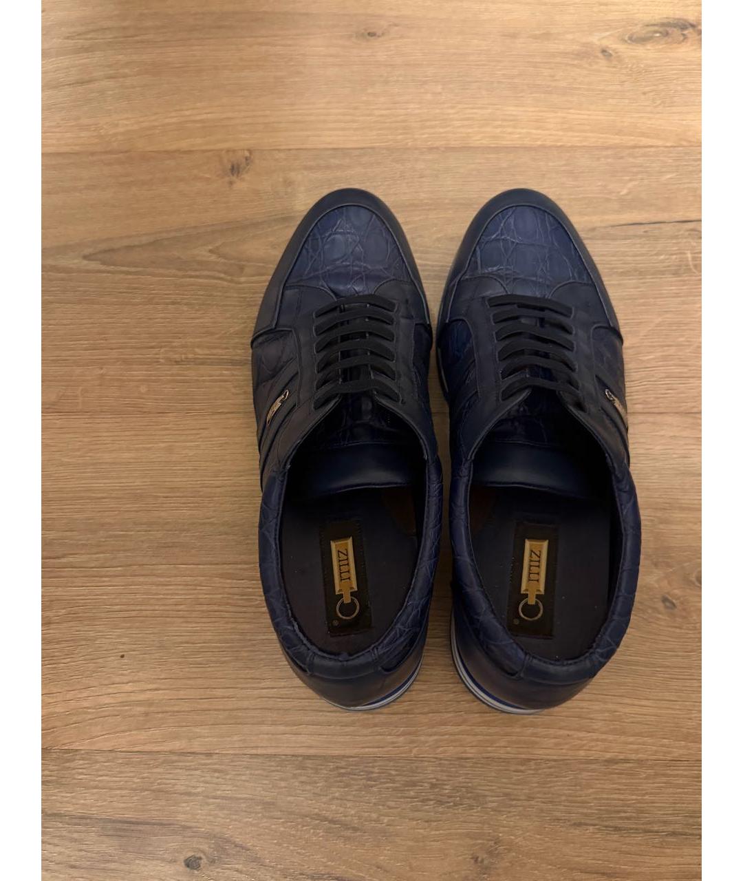 ZILLI Темно-синие кожаные низкие кроссовки / кеды, фото 3