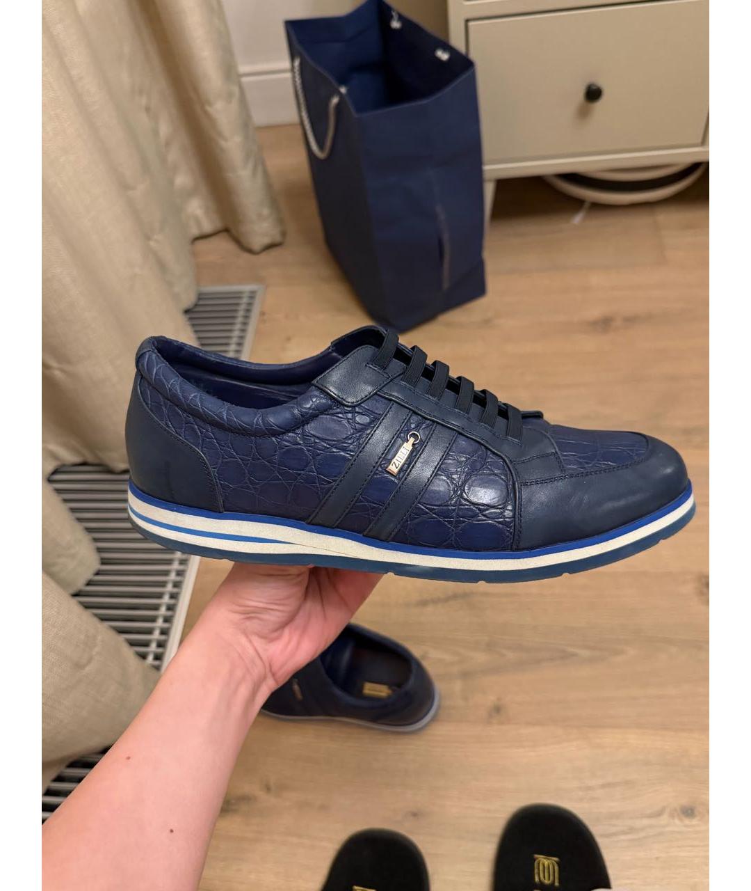 ZILLI Темно-синие кожаные низкие кроссовки / кеды, фото 5