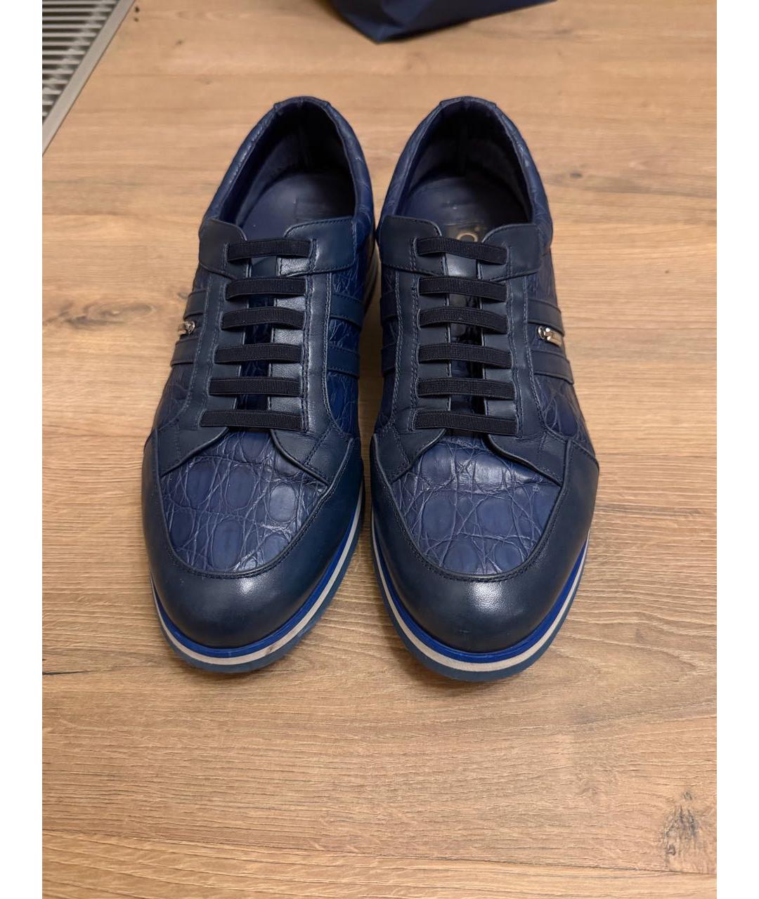 ZILLI Темно-синие кожаные низкие кроссовки / кеды, фото 2