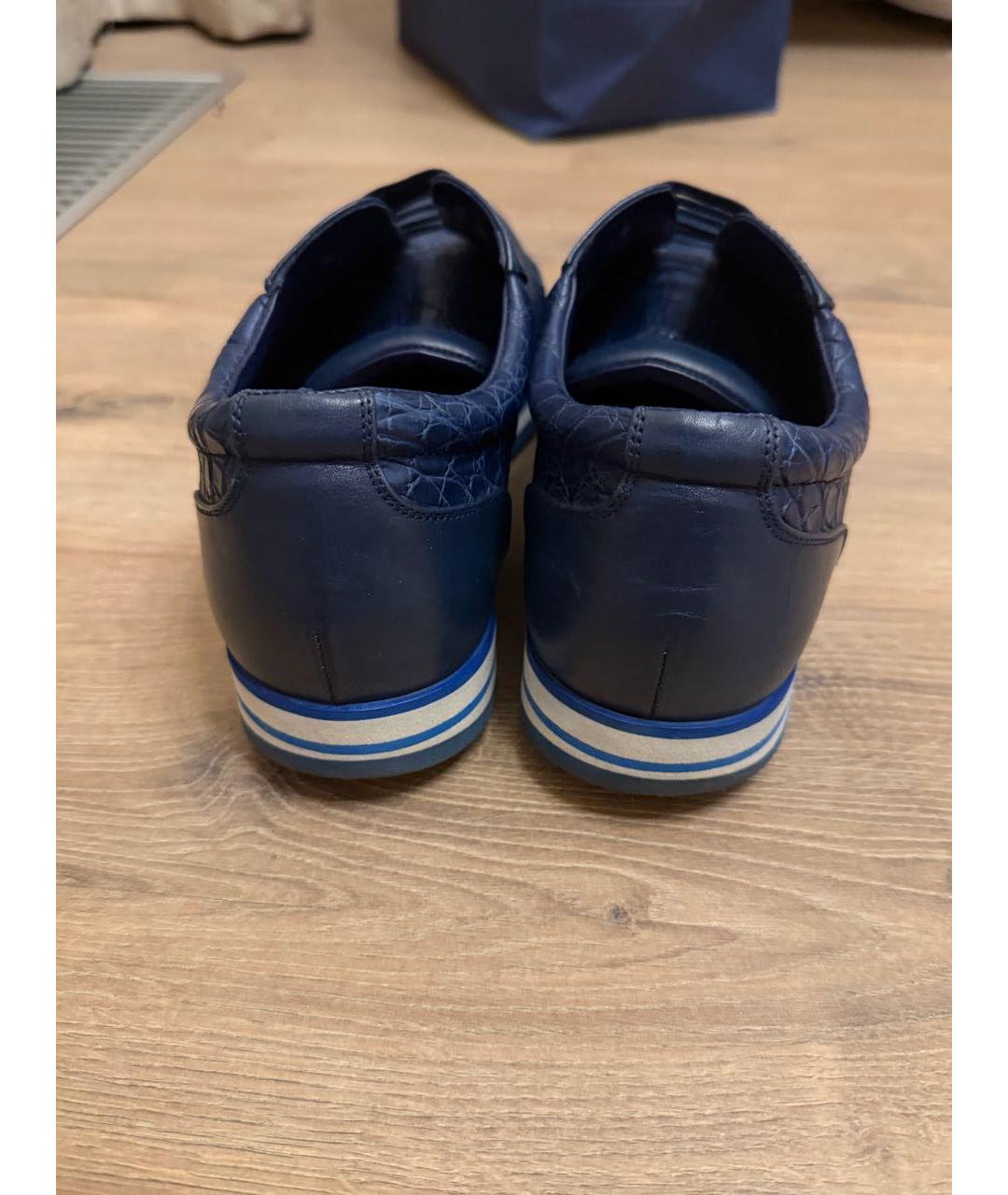 ZILLI Темно-синие кожаные низкие кроссовки / кеды, фото 4