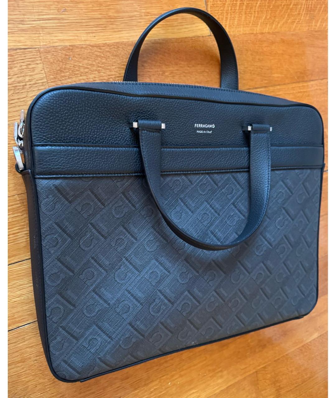 FERRAGAMO Антрацитовый кожаный портфель, фото 7
