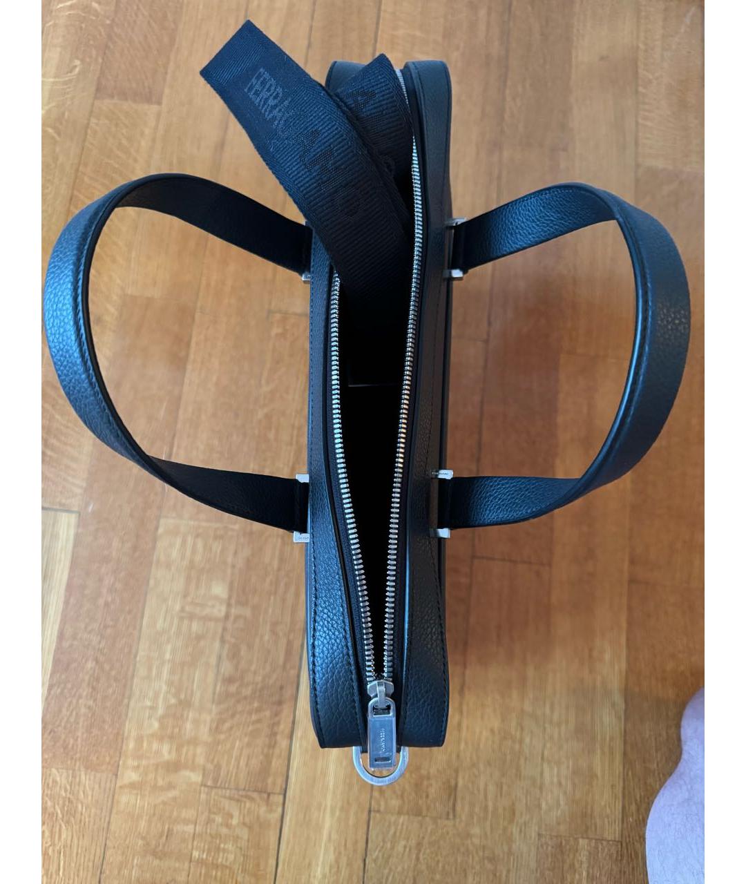 FERRAGAMO Антрацитовый кожаный портфель, фото 4