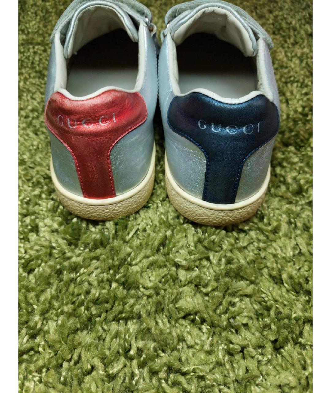 GUCCI Серебряные кожаные кеды, фото 3