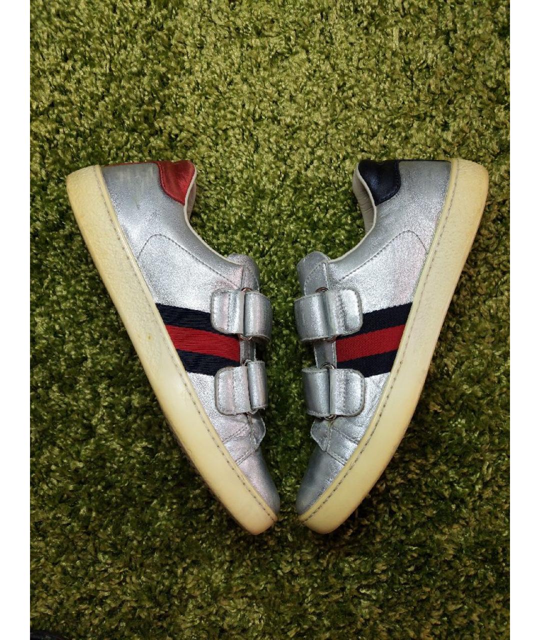 GUCCI Серебряные кожаные кеды, фото 6