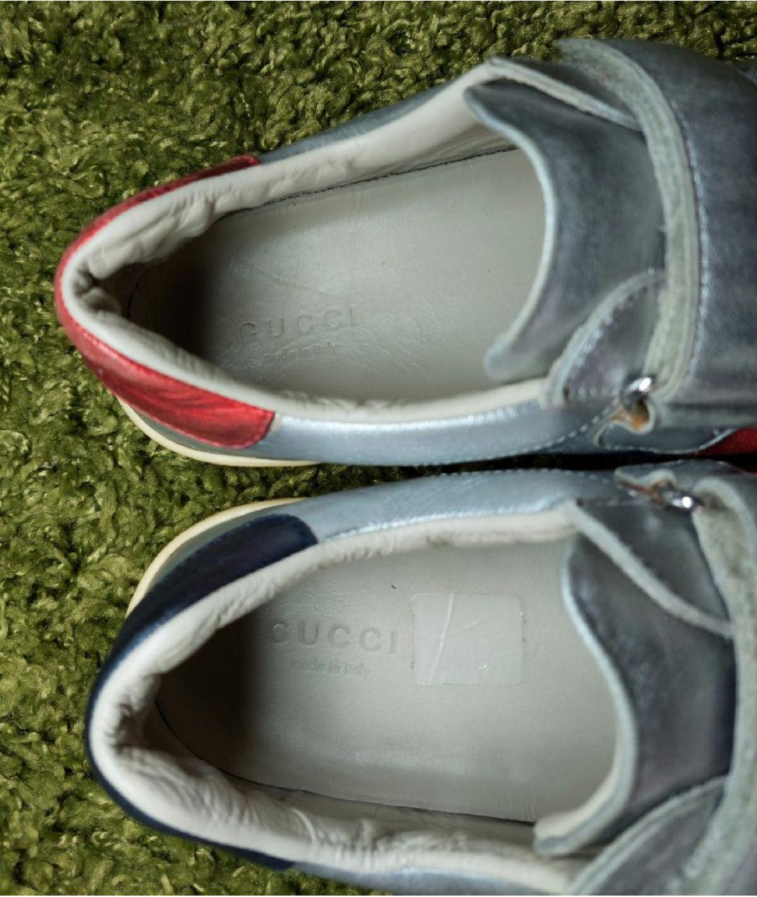 GUCCI Серебряные кожаные кеды, фото 7