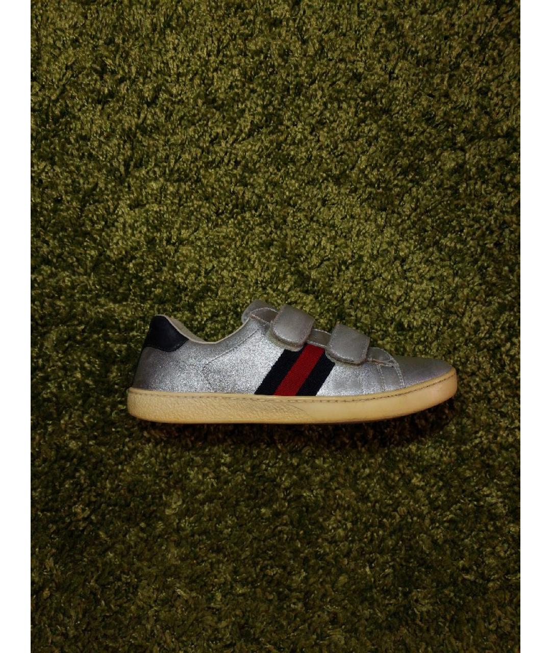 GUCCI Серебряные кожаные кеды, фото 9