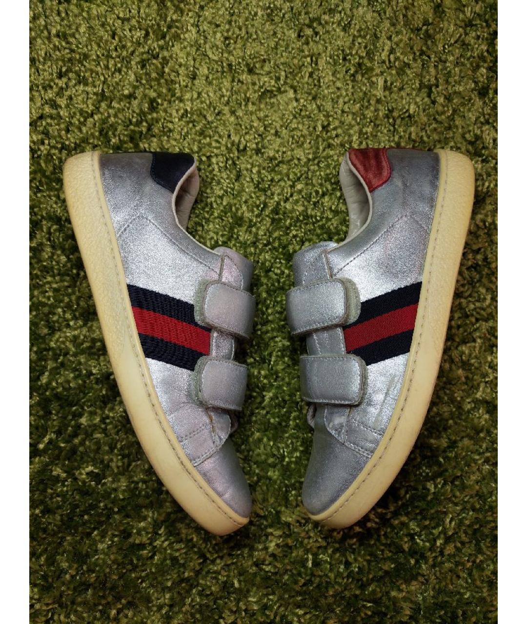 GUCCI Серебряные кожаные кеды, фото 5