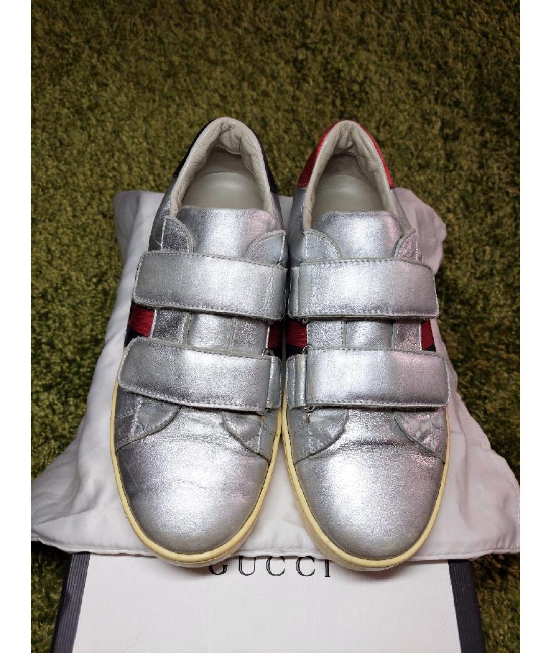 GUCCI Серебряные кожаные кеды, фото 2