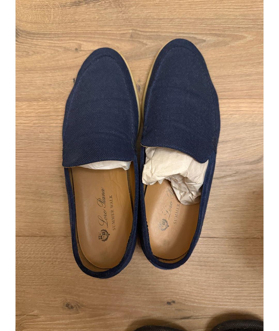 LORO PIANA Темно-синие текстильные лоферы, фото 3