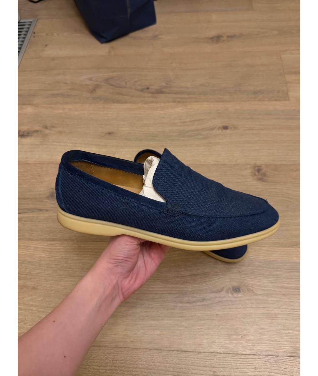 LORO PIANA Темно-синие текстильные лоферы, фото 5