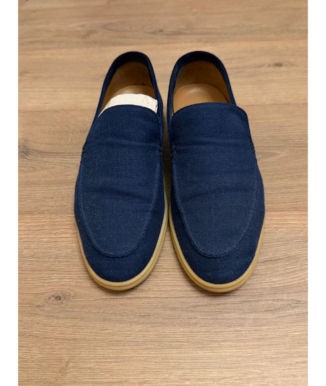 LORO PIANA Темно-синие текстильные лоферы, фото 2