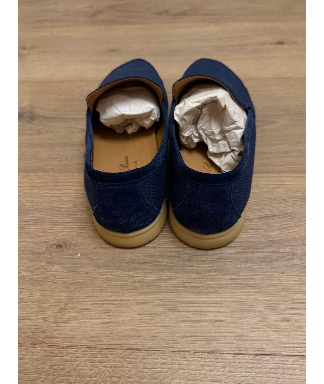 LORO PIANA Темно-синие текстильные лоферы, фото 4