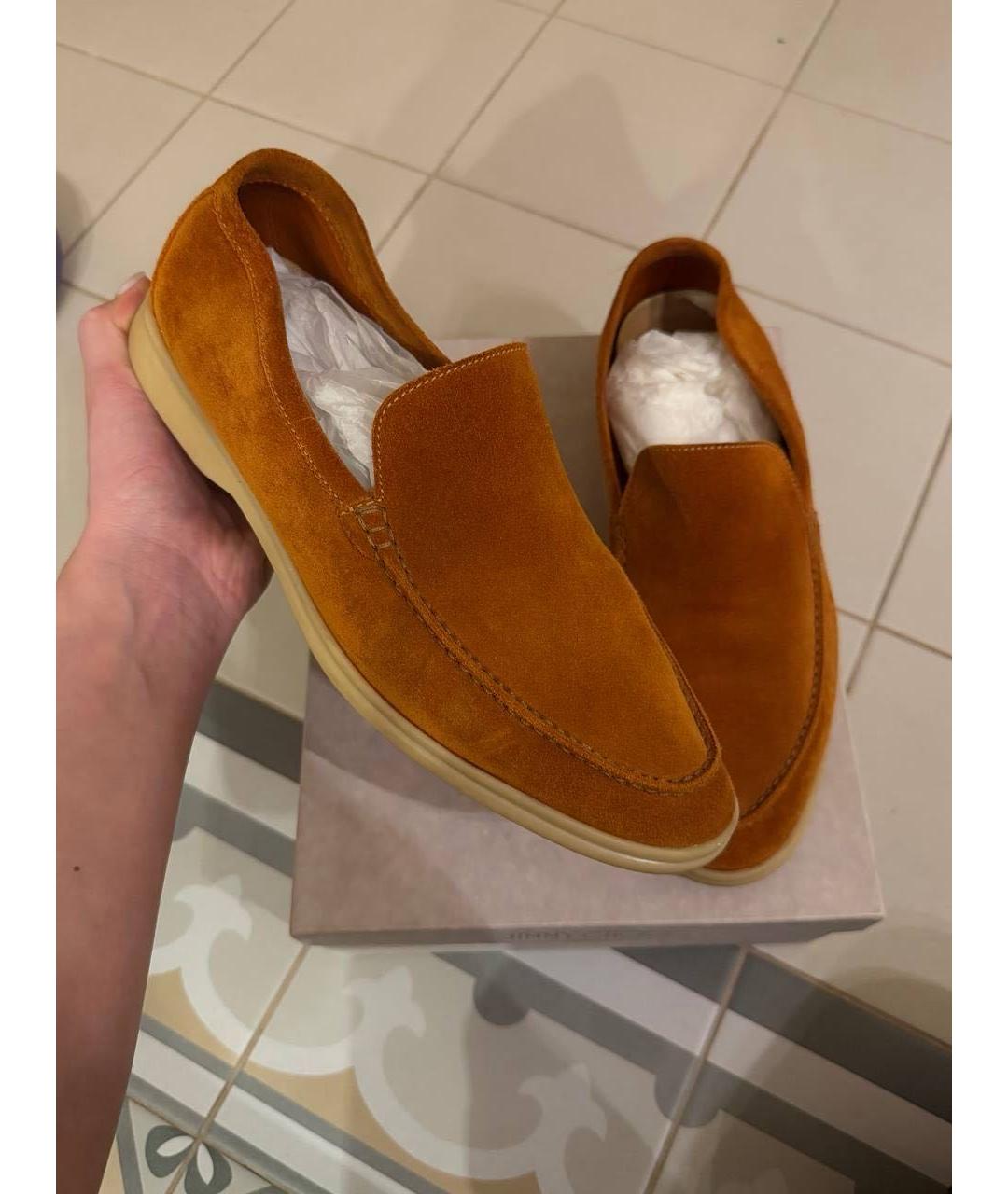 LORO PIANA Оранжевое замшевые лоферы, фото 5