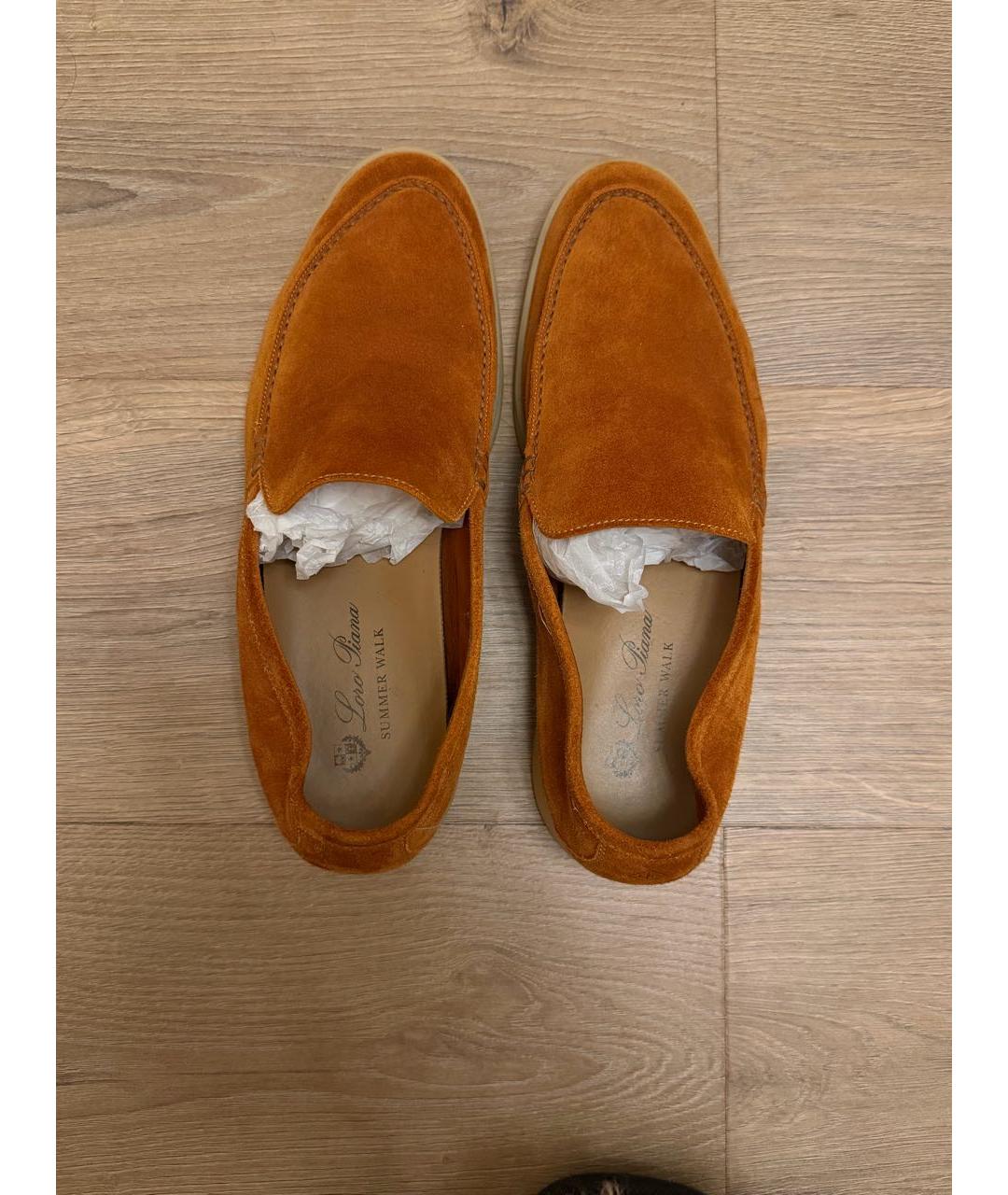 LORO PIANA Оранжевое замшевые лоферы, фото 3