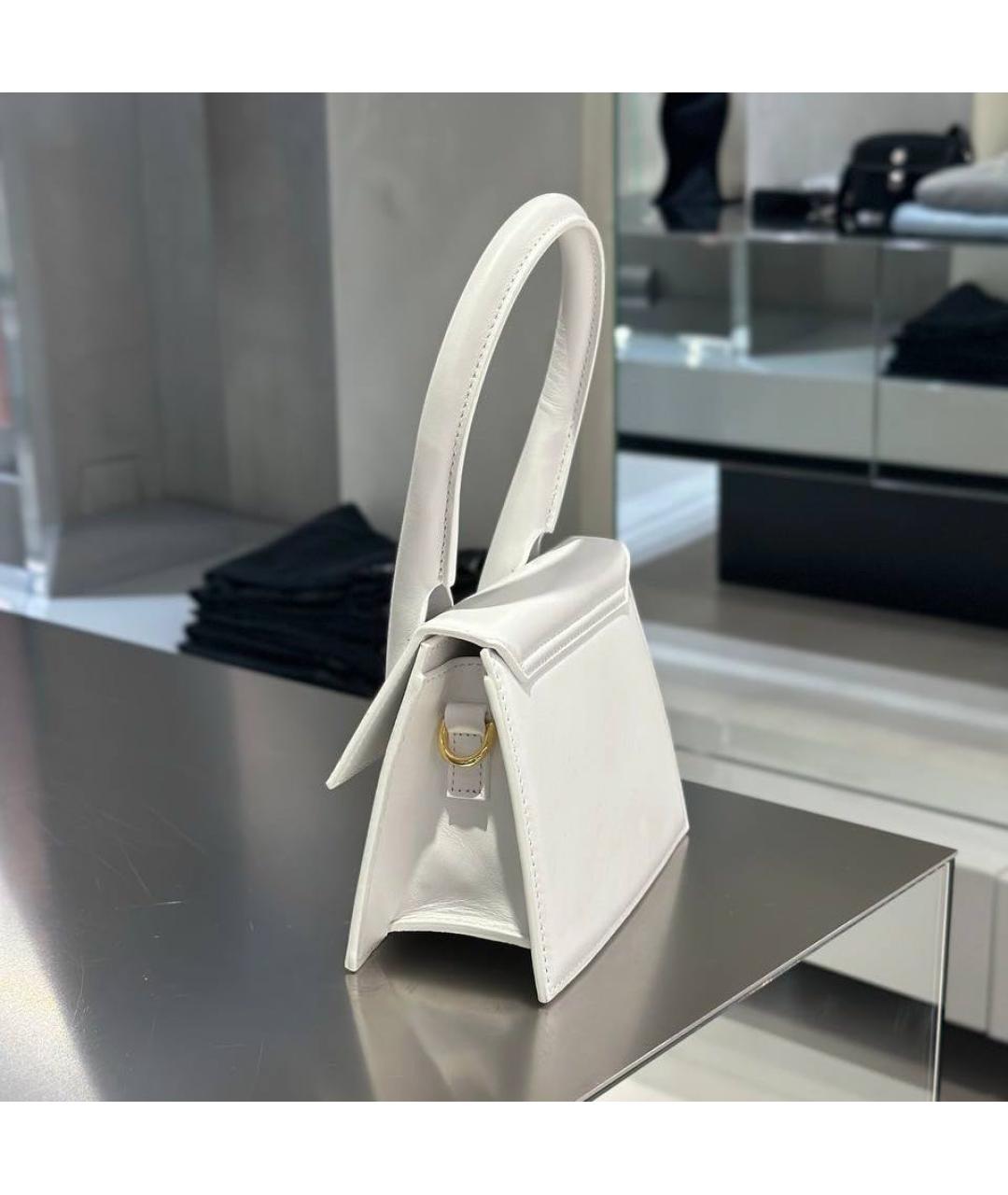 JACQUEMUS Белая кожаная сумка с короткими ручками, фото 6