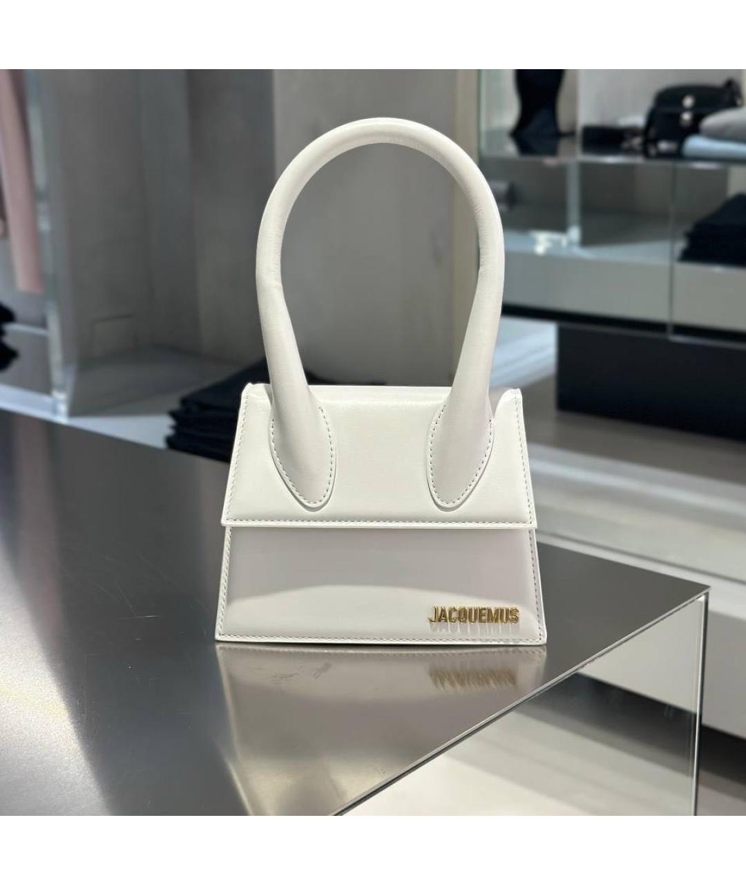 JACQUEMUS Белая кожаная сумка с короткими ручками, фото 5