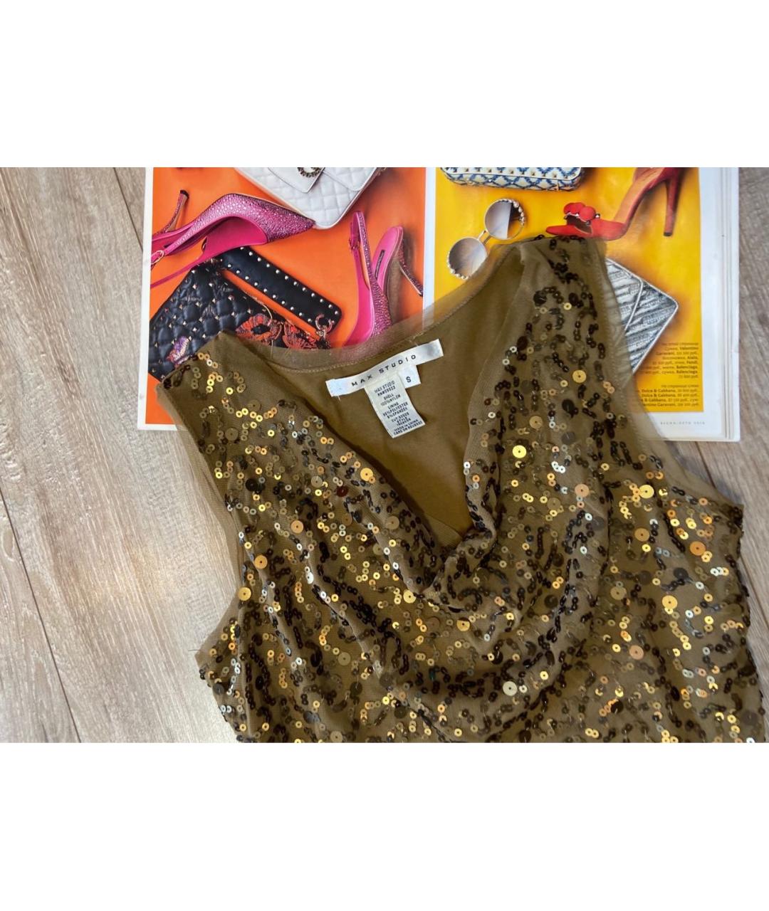 MAX MARA STUDIO Хаки полиэстеровое коктейльное платье, фото 4