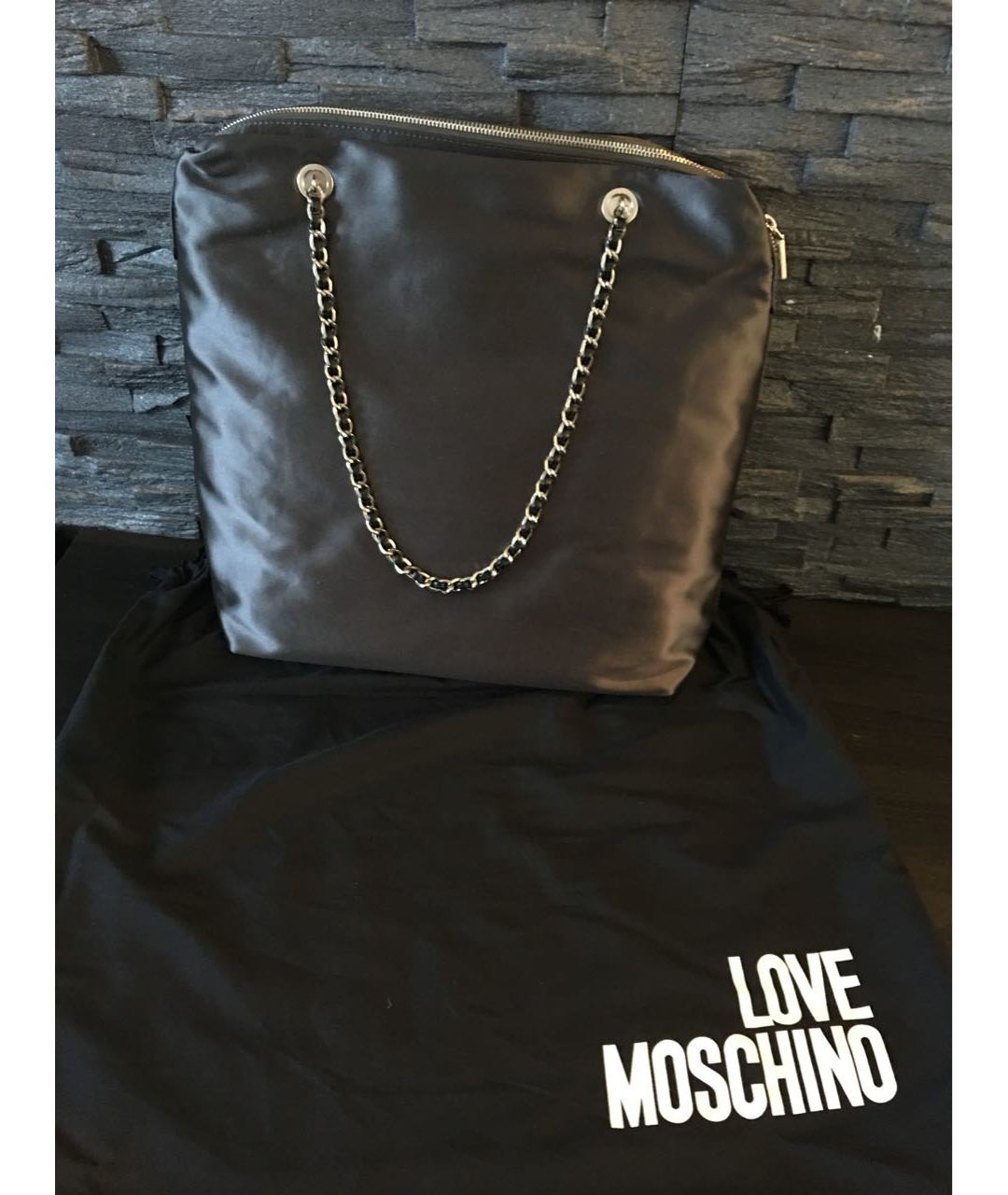LOVE MOSCHINO Серая шелковая сумка тоут, фото 6