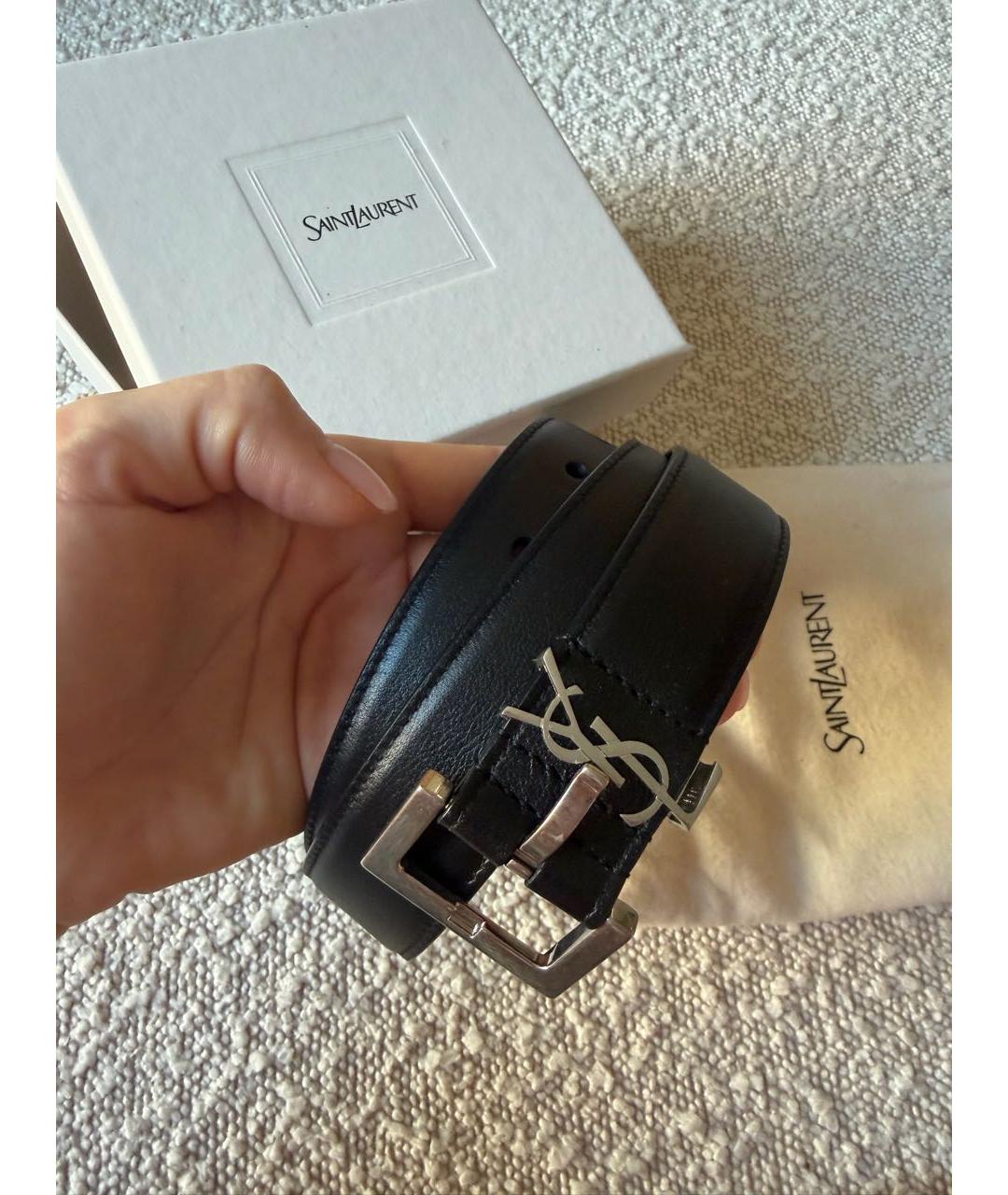 SAINT LAURENT Черный кожаный ремень, фото 3