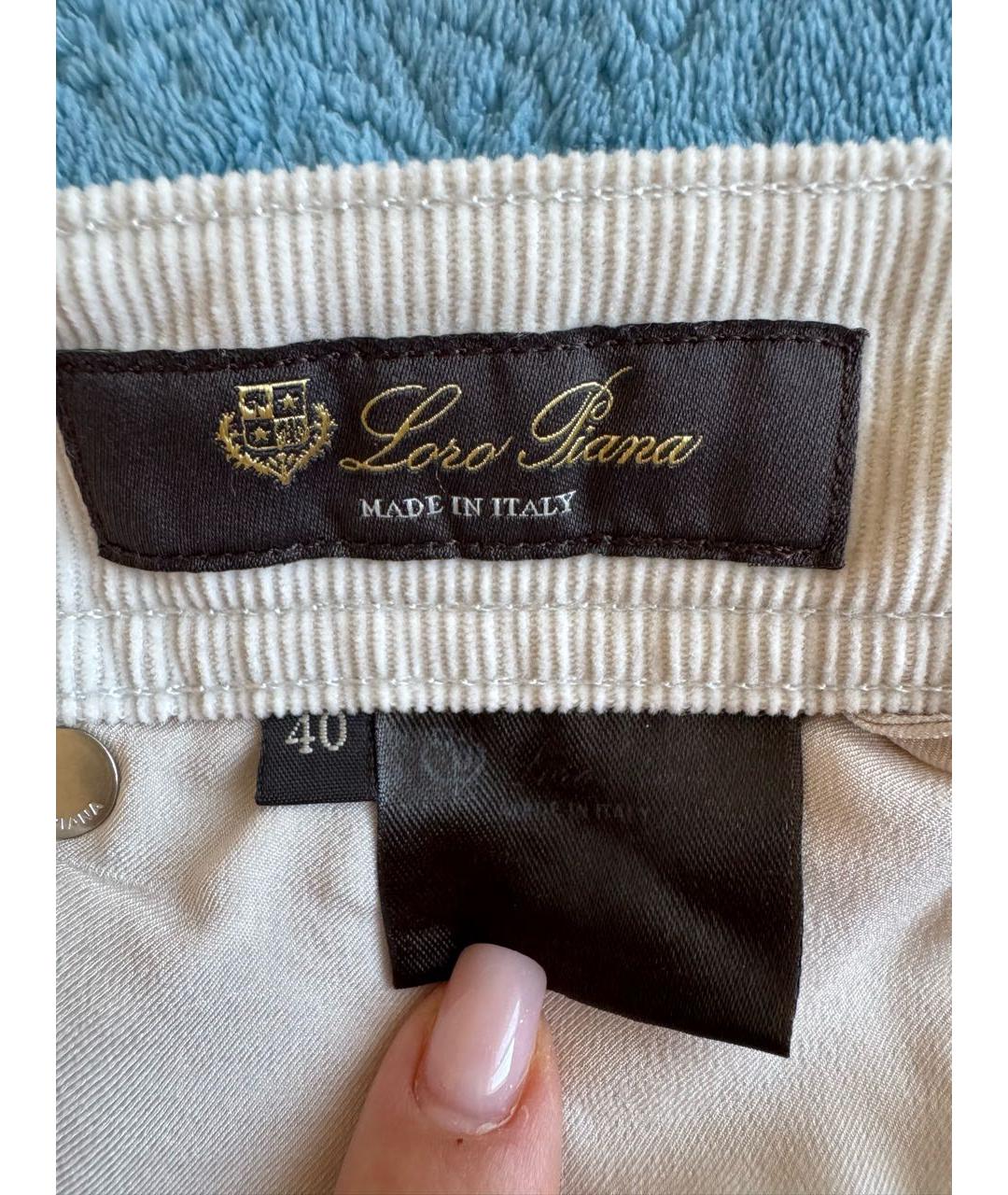 LORO PIANA Бежевые велюровые прямые брюки, фото 3