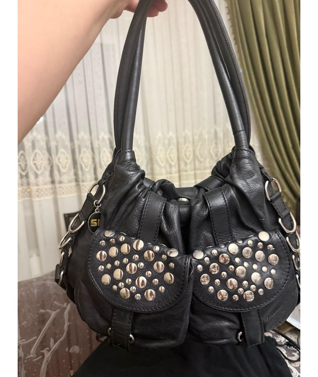 SONIA RYKIEL Черная кожаная сумка тоут, фото 2