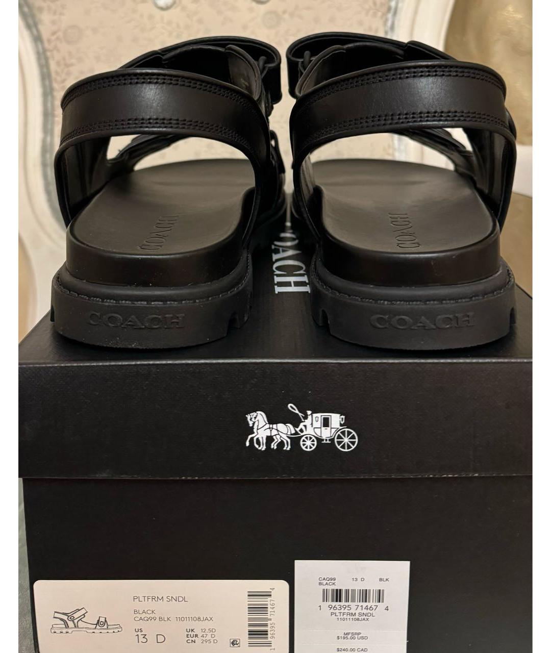 COACH Черные кожаные сандалии, фото 4