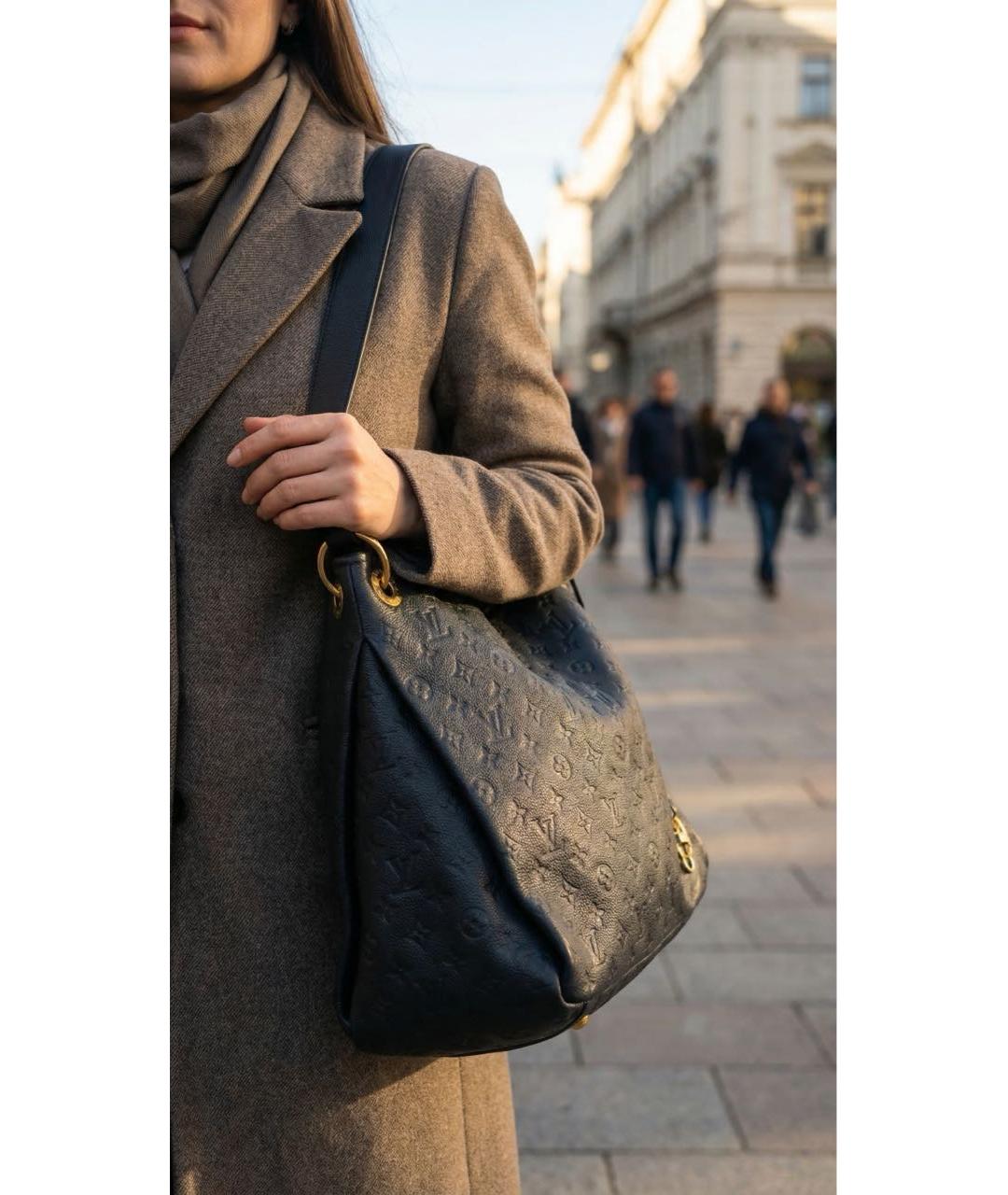 LOUIS VUITTON Темно-синяя кожаная сумка тоут, фото 2