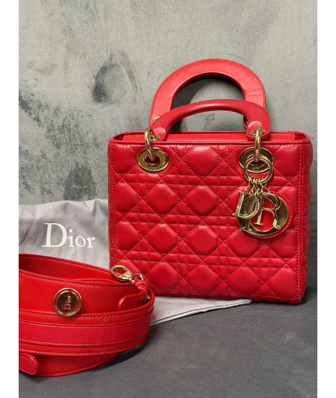 CHRISTIAN DIOR Красная кожаная сумка с короткими ручками, фото 9