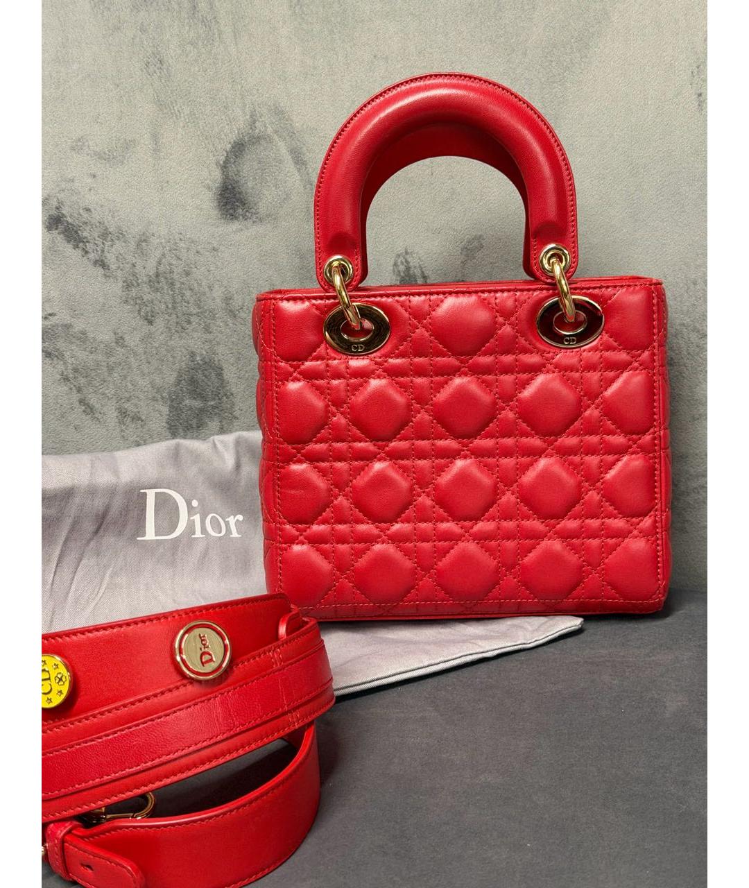 CHRISTIAN DIOR Красная кожаная сумка с короткими ручками, фото 3