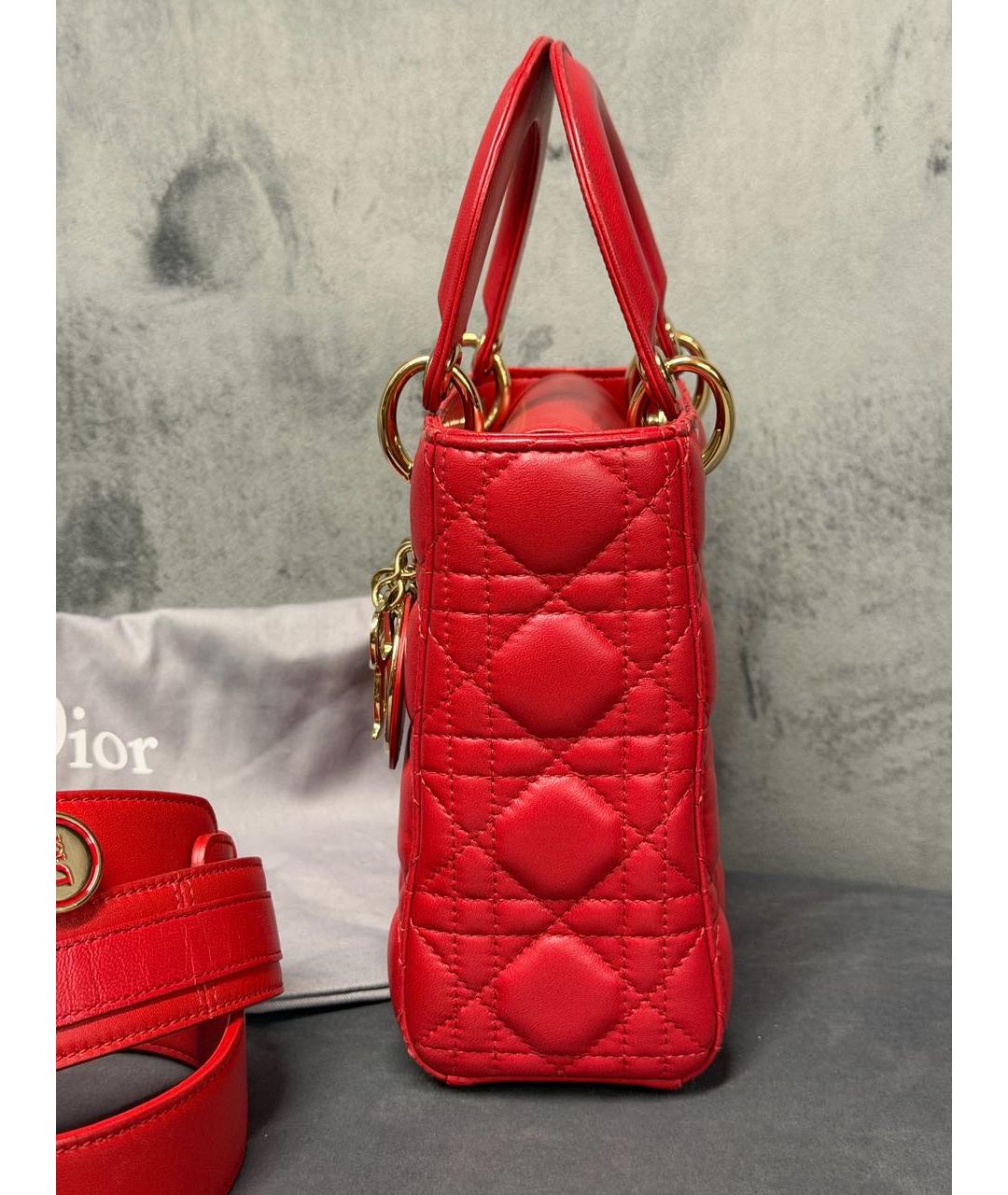 CHRISTIAN DIOR Красная кожаная сумка с короткими ручками, фото 6