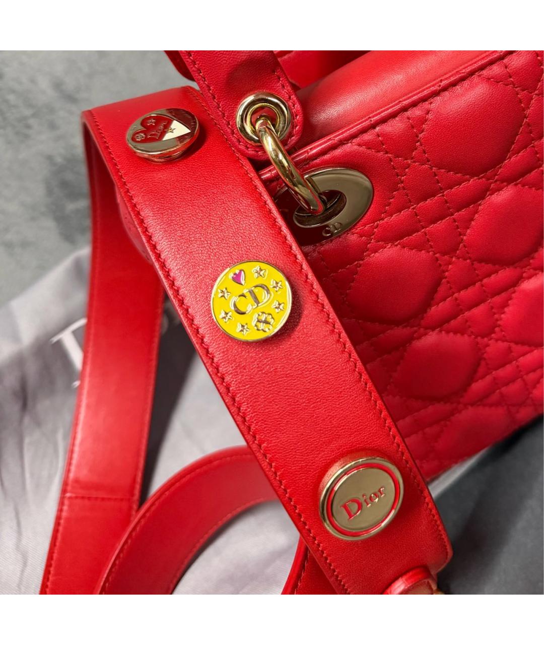 CHRISTIAN DIOR Красная кожаная сумка с короткими ручками, фото 8