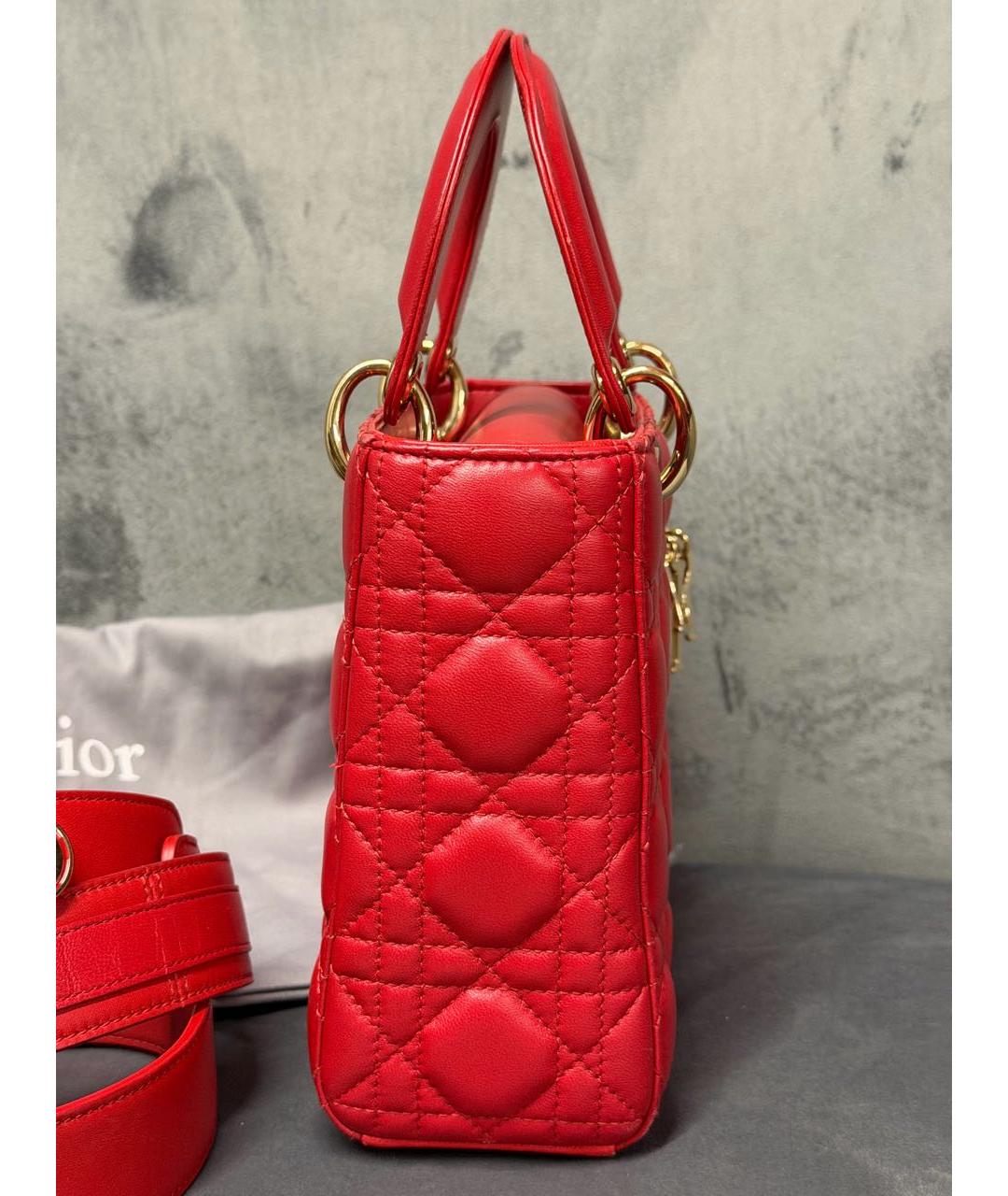 CHRISTIAN DIOR Красная кожаная сумка с короткими ручками, фото 5