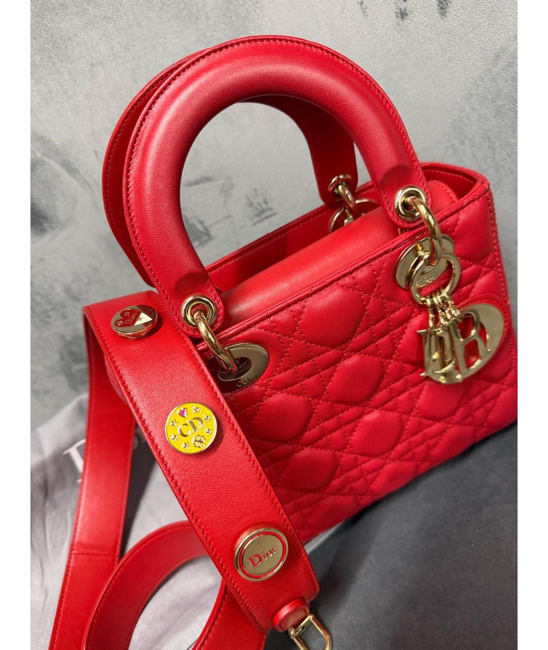 CHRISTIAN DIOR Красная кожаная сумка с короткими ручками, фото 2