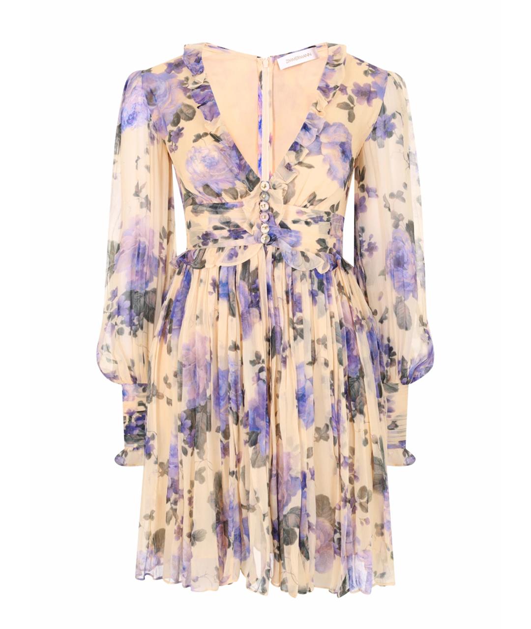 ZIMMERMANN Бежевое вискозное коктейльное платье, фото 1