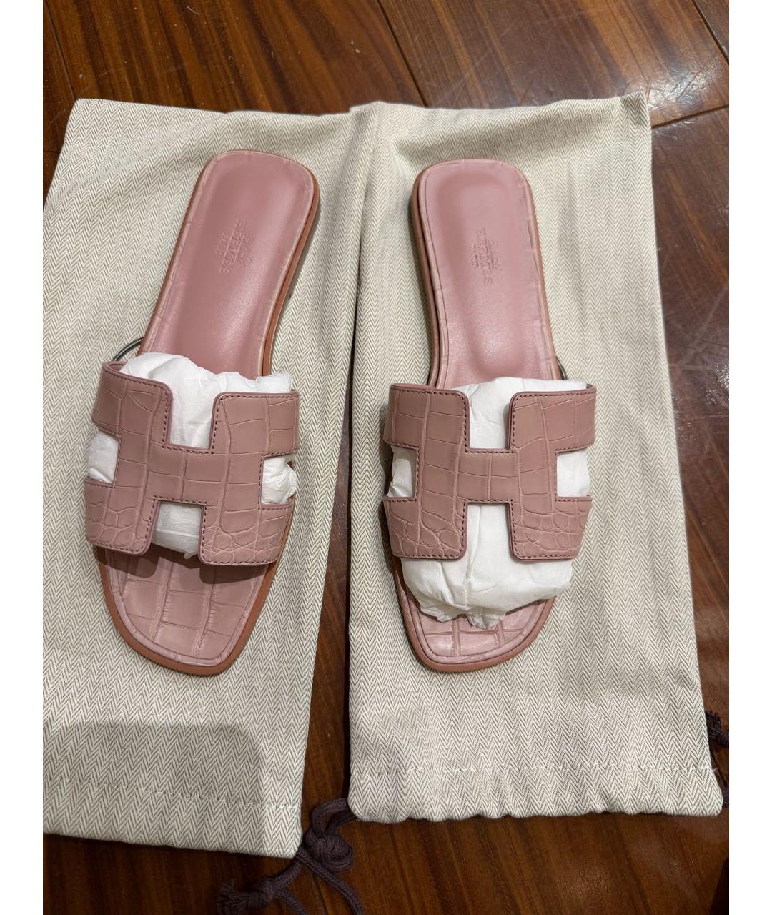HERMES Бежевые сандалии из экзотической кожи, фото 4