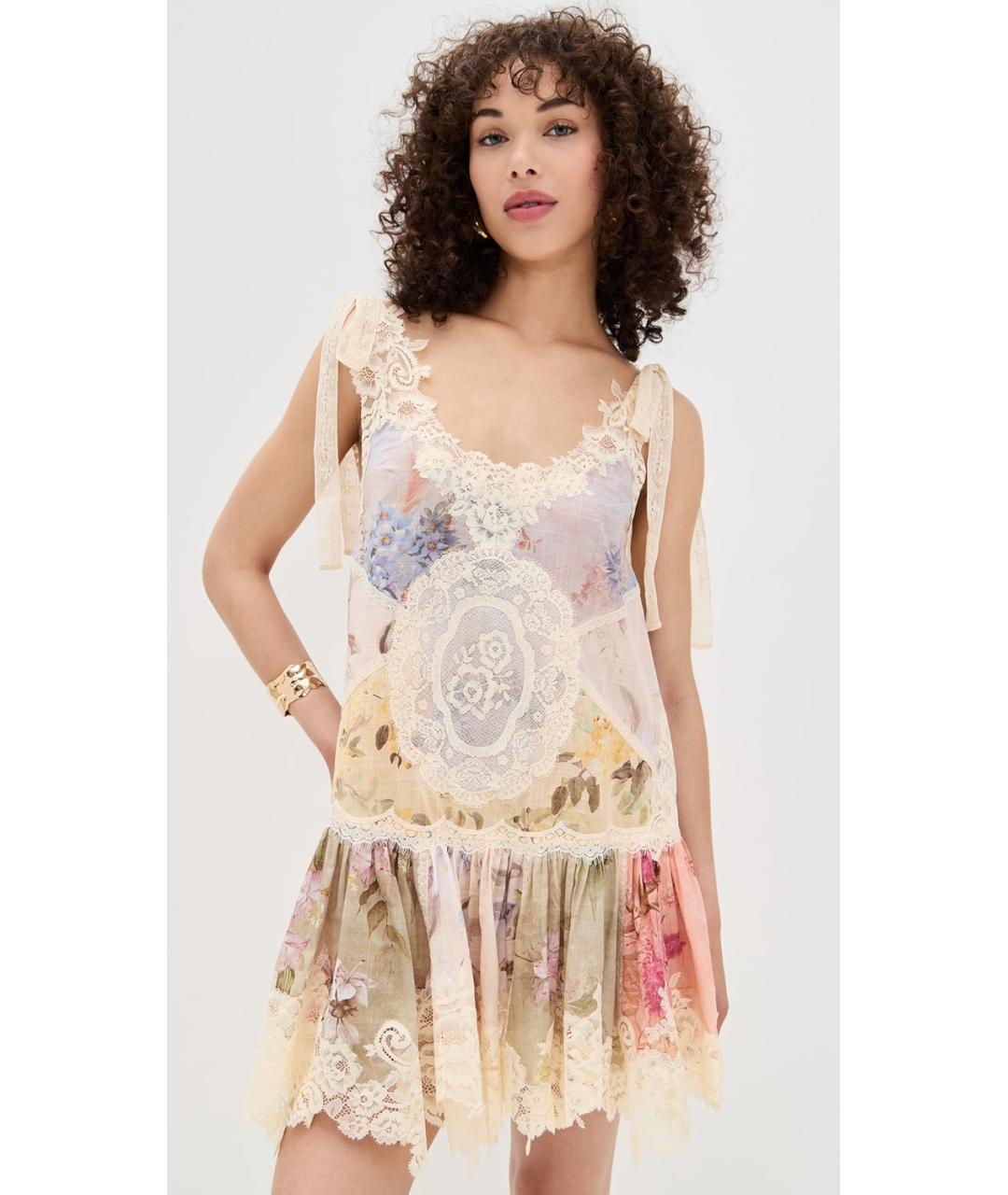 ZIMMERMANN Бежевое хлопковое коктейльное платье, фото 3