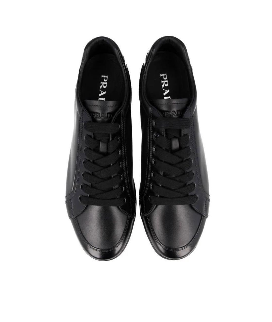PRADA Черные кожаные низкие кроссовки / кеды, фото 2