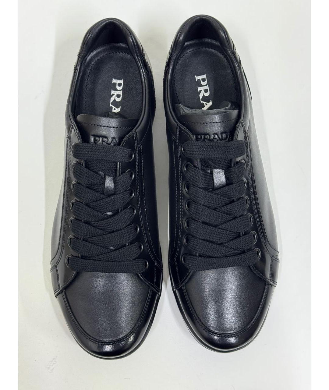 PRADA Черные кожаные низкие кроссовки / кеды, фото 4