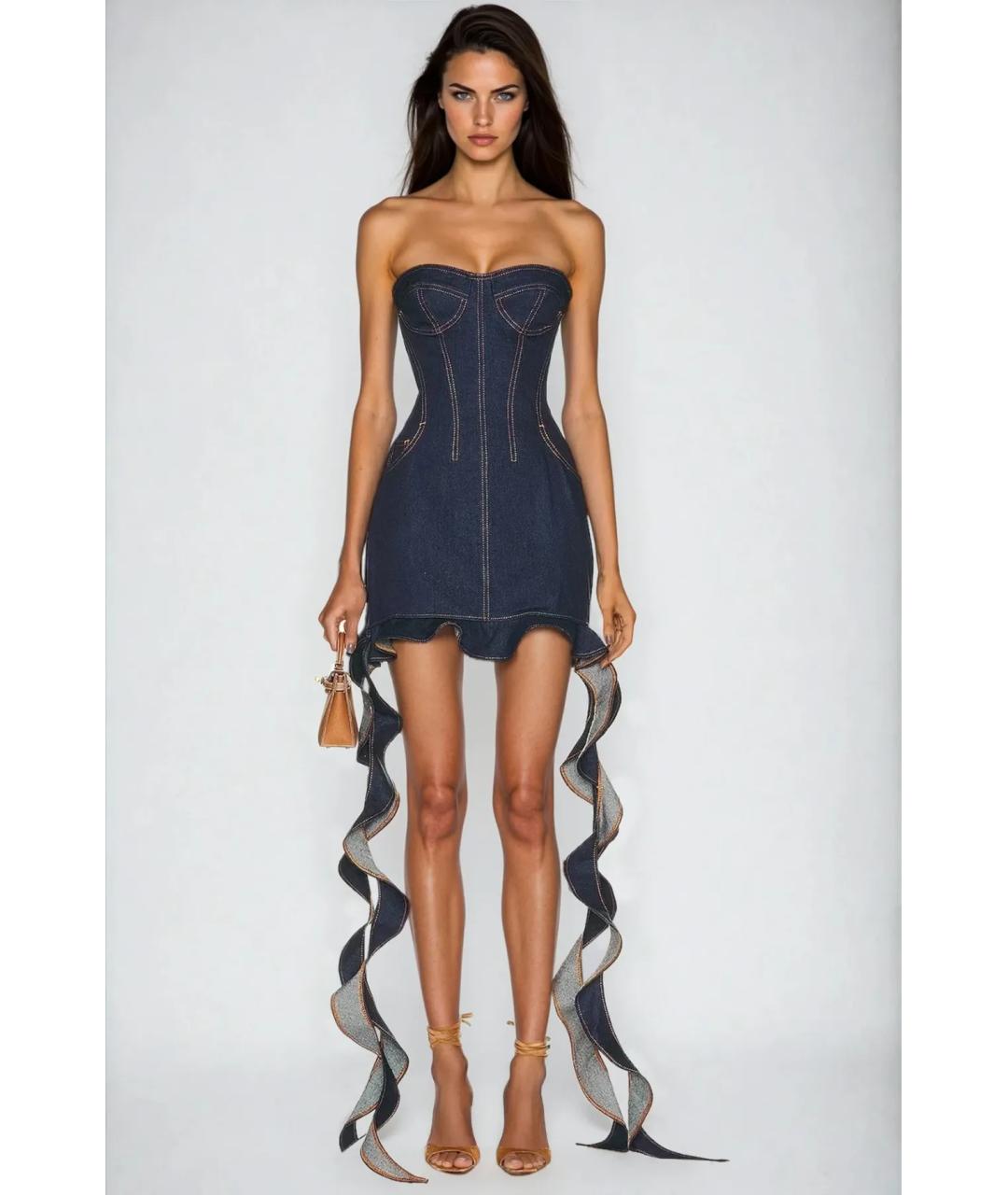 DAVID KOMA Синее хлопковое коктейльное платье, фото 5