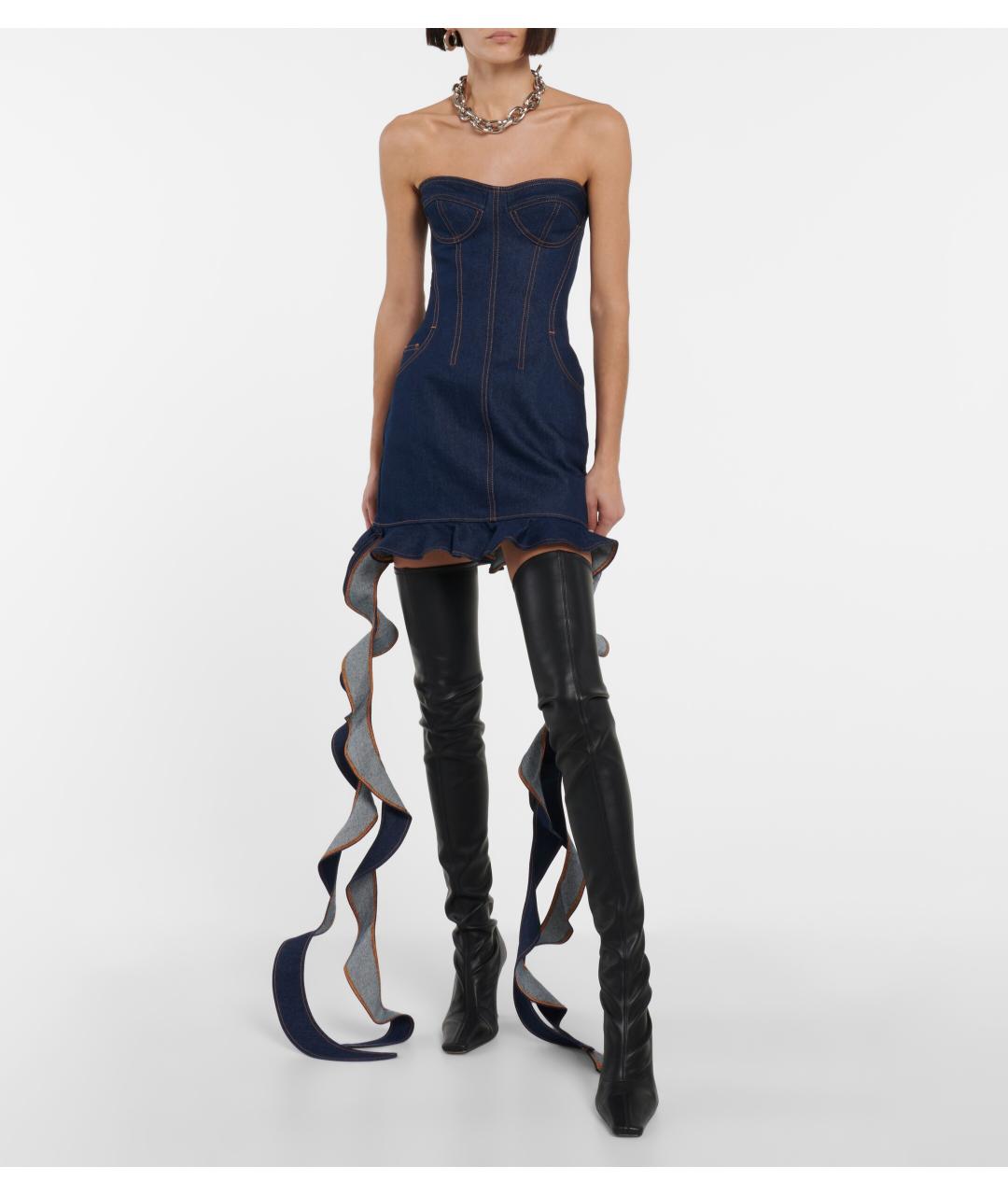 DAVID KOMA Синее хлопковое коктейльное платье, фото 8