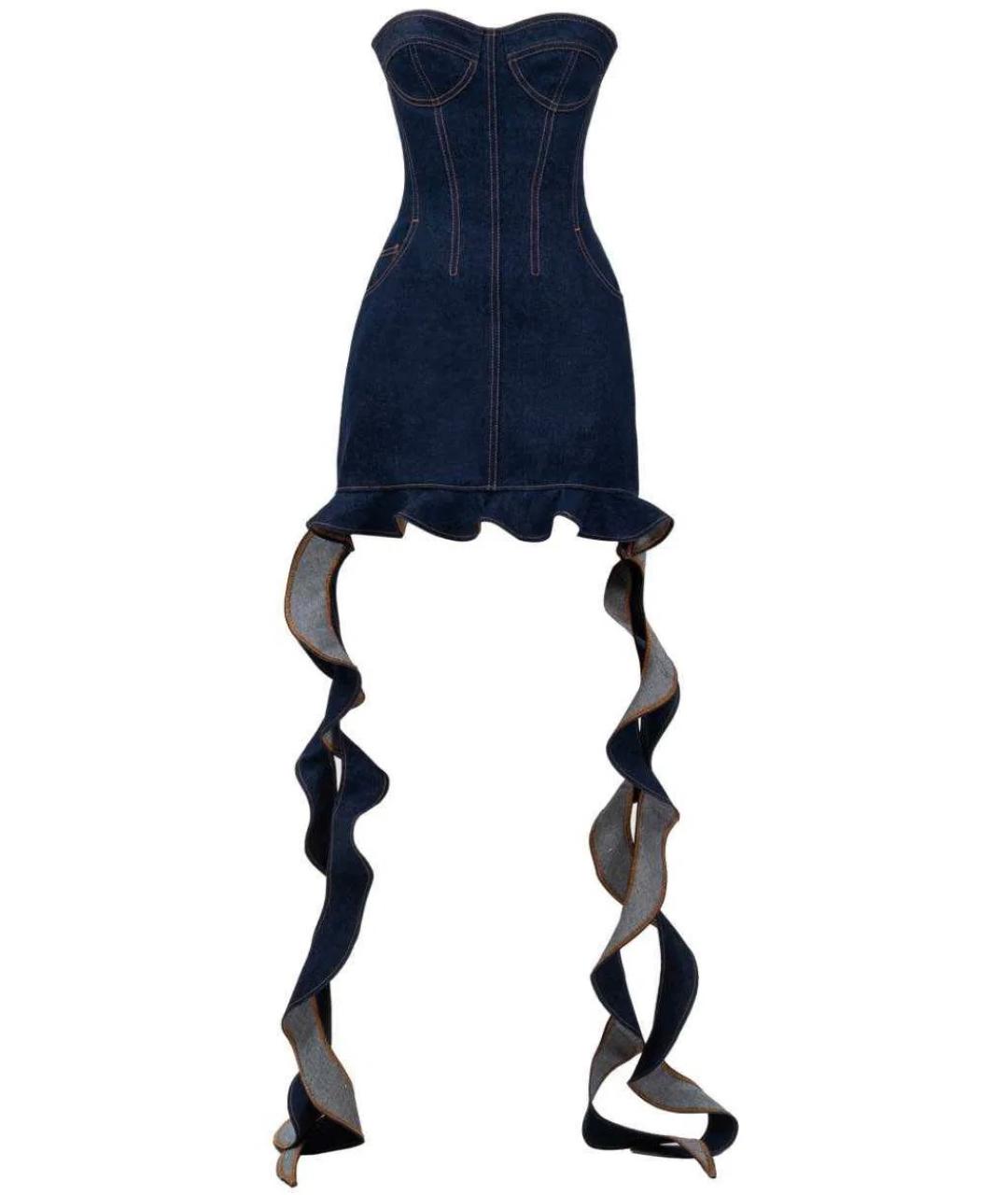 DAVID KOMA Синее хлопковое коктейльное платье, фото 10