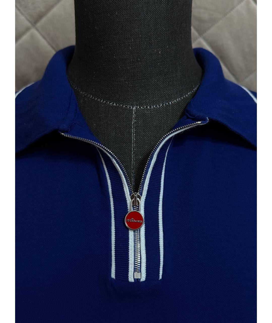 KITON Синее хлопковое поло с коротким рукавом, фото 4