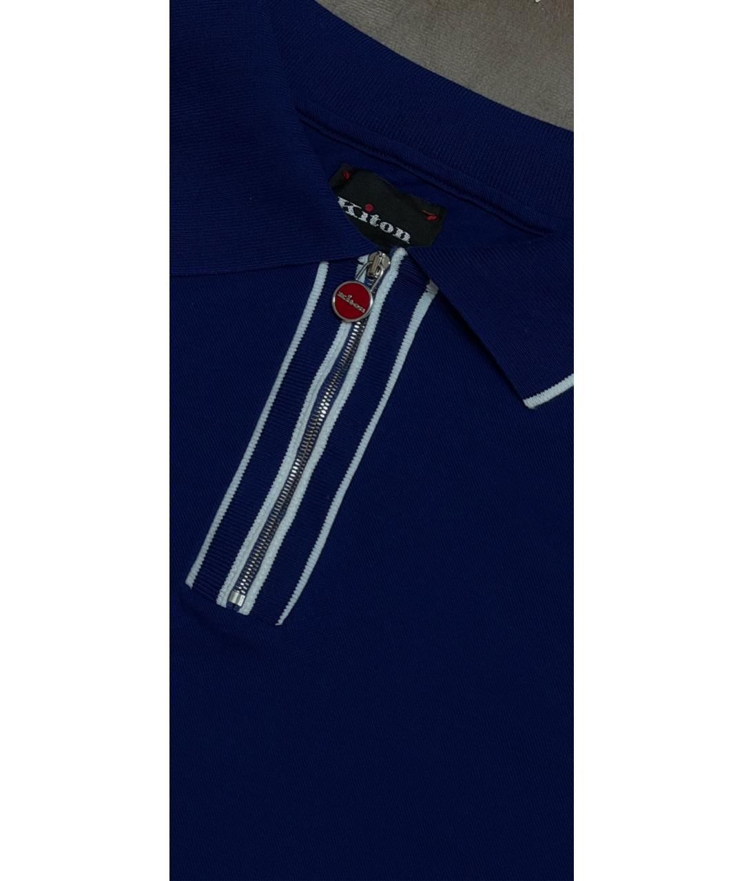 KITON Синее хлопковое поло с коротким рукавом, фото 7