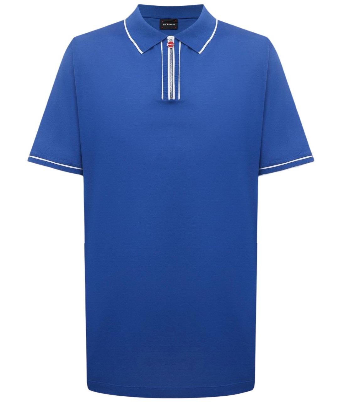 KITON Синее хлопковое поло с коротким рукавом, фото 1