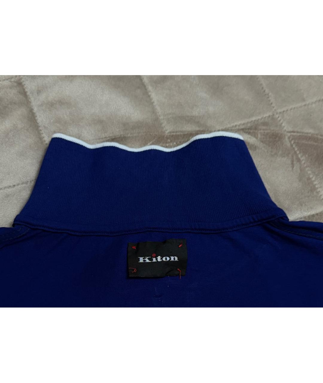 KITON Синее хлопковое поло с коротким рукавом, фото 6